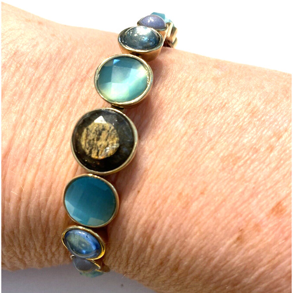 Cuff Bracelet Blue Brown Stones Gold Graduated OS Mod Boho Festival Fashion - Picture 5 of 9